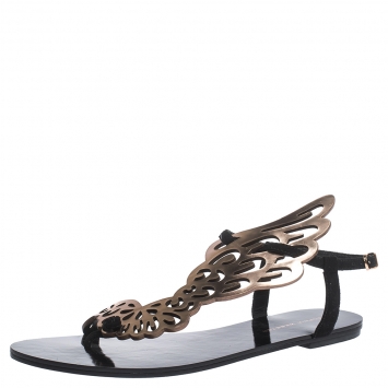 Pre Owned Sophia Webster Black Suede And Rose Gold Leather Seraphina Angel Wing Flats Size 40