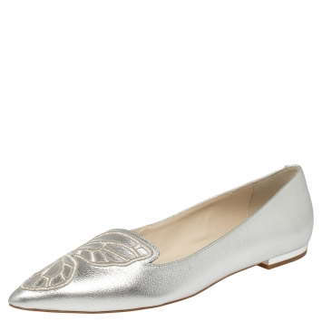 Pre Owned Sophia Webster Silver Leather Bibi Butterfly Flats Size 38.5