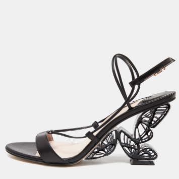 Pre Owned Sophia Webster Black Leather Ankle Strap Wedge Sandals Size 39