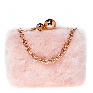 Pre Owned Sophia Webster Light Pink Faux Fur Vivi Bella Chain Clutch