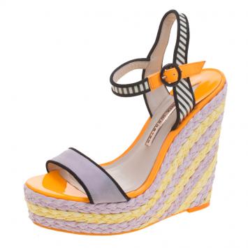Pre Owned Sophia Webster Multicolor Suede and Patent Leather Lucita Espadrille Wedges Size 36