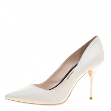 Pre Owned Sophia Webster White Leather Lola Pointed Toe Pumps Size 37.5