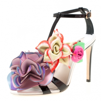 Pre Owned Sophia Webster Multicolor Patent Leather Jumbo Lilico T Strap Sandals Size 38