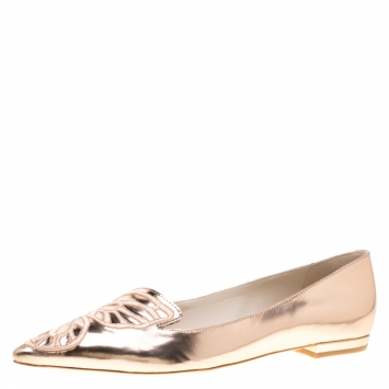 Pre Owned Sophia Webster Metallic Rose Gold Leather Bibi Butterfly Pointed Toe Ballet Flats Size 40