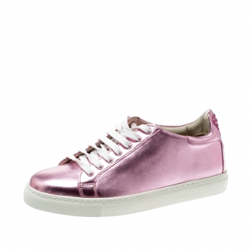 Pre Owned Sophia Webster Pink Metallic Leather Bibi Butterfly Low Top Sneakers Size 38.5