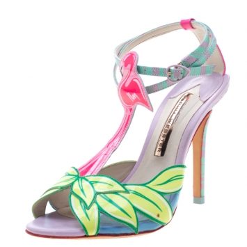 Pre Owned Sophia Webster Multicolor Patent Leather Flamingo Peep Toe T Strap Sandals Size 38