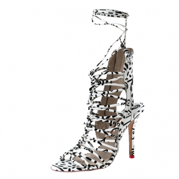 Pre Owned Sophia Webster Monochrome Leather Gladiator Strappy Ankle Wrap Sandals Size 38