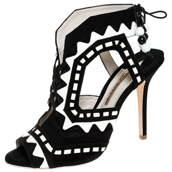 Pre Owned  Sophia Webster Black/White Suede and Leather Riko Cut Out Sandals Size 41 