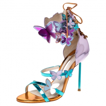 Pre Owned Sophia Webster Metallic Multicolor Leather Harmony Butterfly Ankle Cuff Sandals Size 35