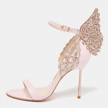 Pre Owned Sophia Webster  Pink Leather and Glitter Evangeline Ankle Strap Sandals Size 38.5