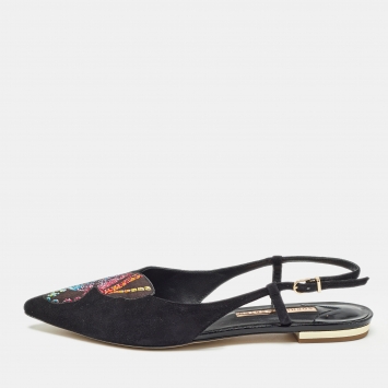Pre Owned Sophia Webster Black Suede Butterfly Slingback Ballet Flats 39