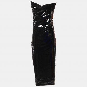 Pre Owned Sportmax Black Faux Leather Calcina Cutout Midi Dress S