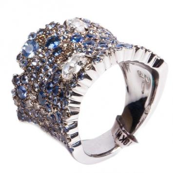 Pre Owned Stefan Hafner Fancy Sapphire and Diamond 18K White Gold Band Ring Size 54
