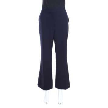 Pre Owned Stella McCartney Navy Blue Wool Cropped Eden Kick Pants L