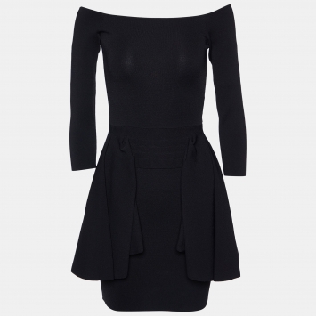 Pre Owned Stella McCartney Black Knit Pleat Detail Knee Length Dress XS
