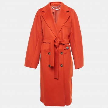 Pre Owned Stella McCartney Orange Wool Double Breasted Trench Coat S