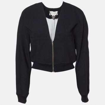 Pre Owned Stella McCartney Black Wool Zip Front Cropped Jacket S