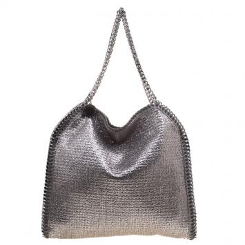 Pre Owned Stella McCartney Metallic Silver Boucle Fabric Small Falabella Tote