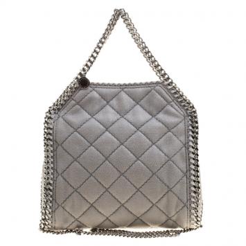 Pre Owned Stella McCartney Light Grey Quilted Faux Suede Mini Falabella Tote 