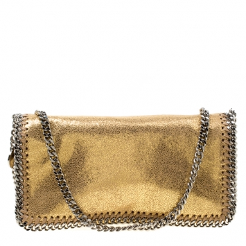 Pre Owned Stella McCartney Metallic Gold Faux Leather Falabella Shoulder Bag