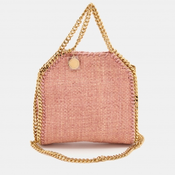 Pre Owned Stella McCartney Pink Woven Raffia Tiny Falabella Tote