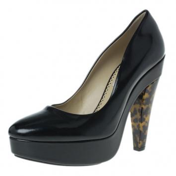 Pre Owned Stella McCartney Black Leather Corinne Platform Pumps Size 39