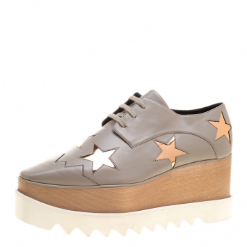 Pre Owned Stella McCartney Beige Faux Leather Elyse Star Platform Lace Up Derby Size 40.5