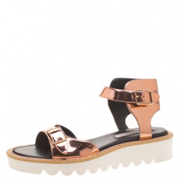 Pre Owned Stella McCartney Metallic Bronze Faux Leather Odette Studded Flat Sandals Size 41