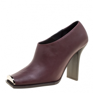 Pre Owned Stella McCartney Burgundy Faux Leather Square Toe Ankle Boots Size 37