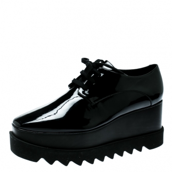 Pre Owned Stella McCartney Black Faux Patent Leather Elyse Platform Derby Size 40