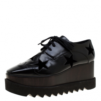 Pre Owned Stella McCartney Black Faux Leather Elyse Star Platform Derby Size 39.5