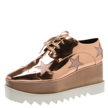 Pre Owned Stella McCartney Metallic Bronze Faux Leather Indium Elyse Star Platform Derby Size 41