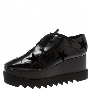 Pre Owned Stella McCartney Black Faux Leather Elyse Star Platform Derby Size 40