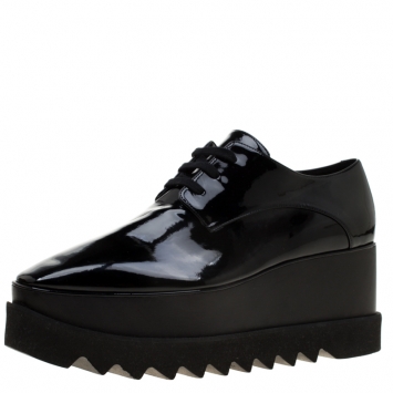 Pre Owned Stella McCartney Black Faux Patent Leather Elyse Platform Derby Size 41