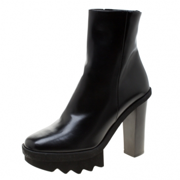 Pre Owned Stella McCartney Black Faux Leather Platform Ankle Boots Size 40