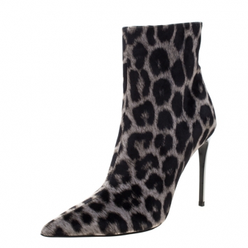 Pre Owned Stella McCartney Two Tone Leopard Print Velvet Ankle Boots Size 40