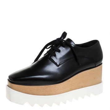 Pre Owned Stella McCartney Black Faux Leather Elyse Platform Derby Size 38