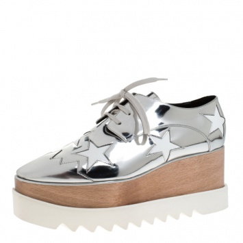 Pre Owned Stella McCartney Metallic Silver Faux Leather Elyse Star Platform Derby Size 41