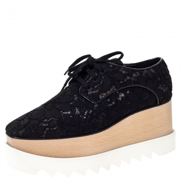 Pre Owned Stella McCartney Black Lace Elyse Platform Lace Up Sneakers Size 39