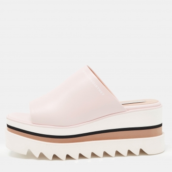 Pre Owned Stella McCartney Pink/White Faux Leather Sneak Elyse Platform Sandals Size 37.5