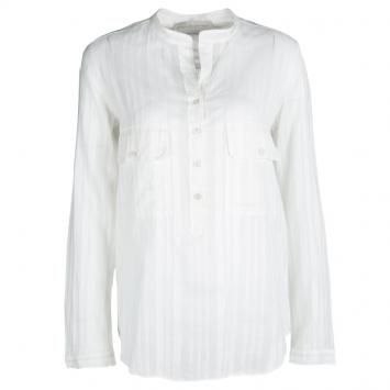 Pre Owned Stella McCartney Off White Self Striped Cotton-Silk Long Sleeve Shirt S