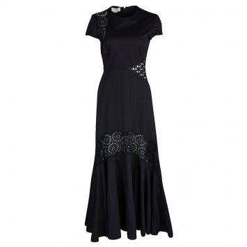 Pre Owned Stella McCartney Navy Blue Eyelet Lace Detail Lara Maxi Dress S