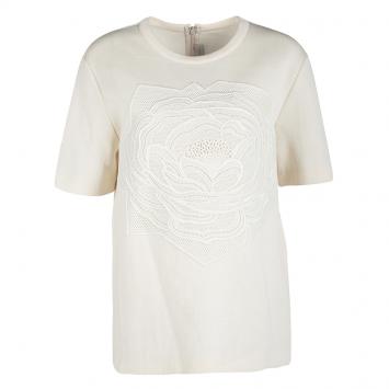Pre Owned Stella Mccartney Cream Jersey Floral Motif Lace Applique Detail Oversized Top S