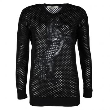 Pre Owned Stella McCartney Black Mesh Horse Embroidered Sweatshirt XS