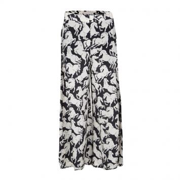 Pre Owned Stella McCartney Monochrome Horse Printed Silk Darcy Palazzo Pants S