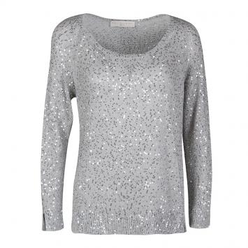 Pre Owned Stella McCartney Grey Sequined Cutout Back Detail Sweater M