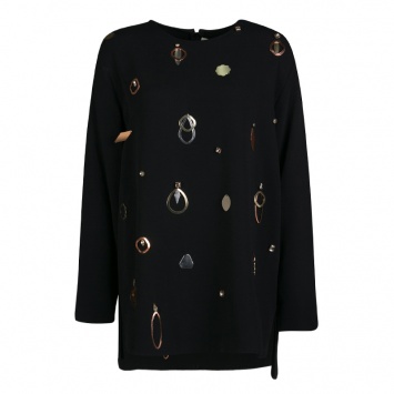 Pre Owned Stella McCartney Black Metal and Crystal Embellished Long Sleeve Viac Tunic  L