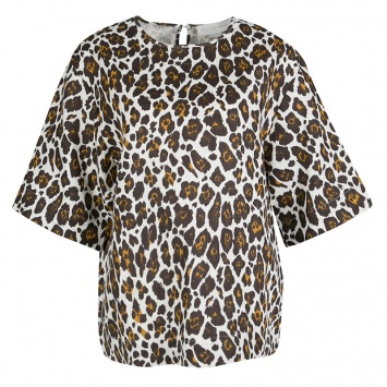 Pre Owned Stella McCartney Cream Animal Print Linen Short Sleeve Oversized Blouse M