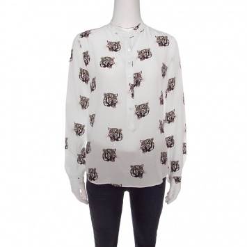 Pre Owned Stella McCartney Off White Tiger Face Print Silk Blouse S