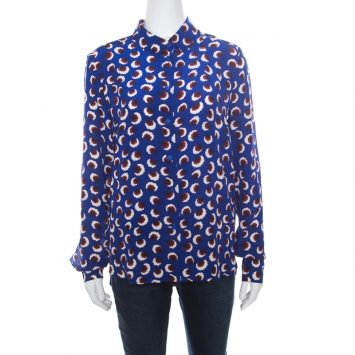 Pre Owned Stella McCartney Indigo Floral Printed Silk Wilson Blossom Shirt M